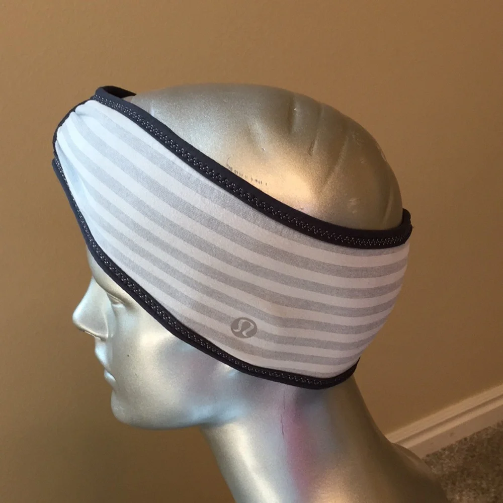 Lululemon Brisk Run Headband Macro Micro Stripe Polar Cream H. Silver Slate